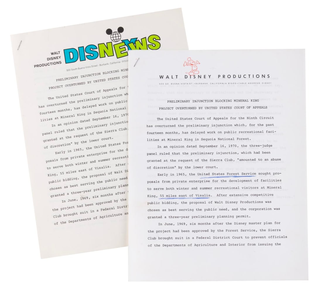 A Pair of Mineral King Press Releases. (1 of 3)