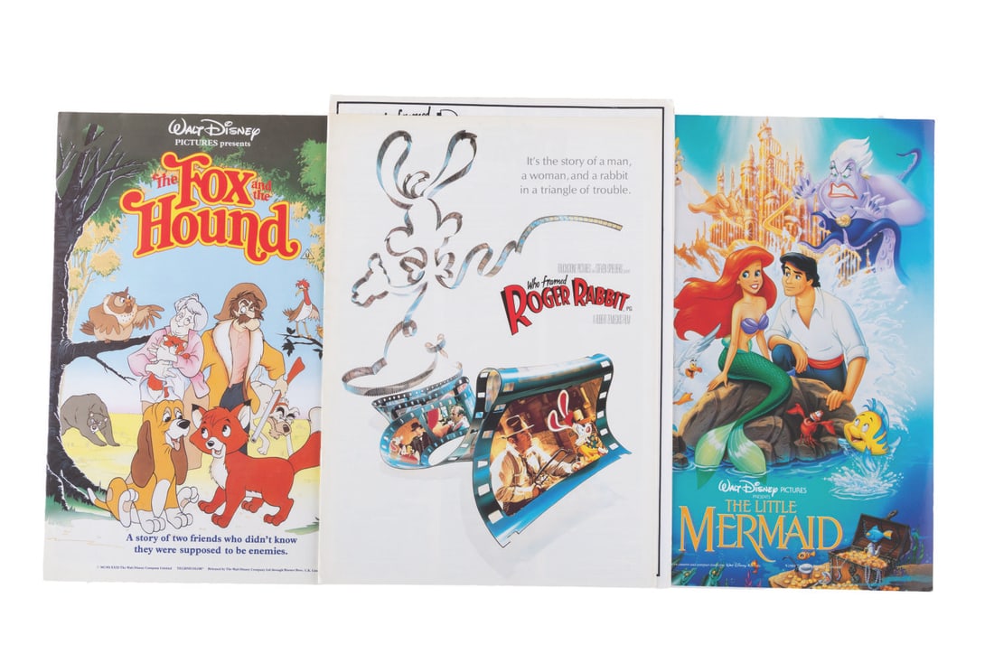 Three 1980s Disney Studio Ad Campaign Books.: (Disney, 1981-89) Three ad campaign books for "The Fox and the Hound," "Who Framed Roger Rabbit," and "The Little Mermaid." Measuring 8.25" x 11.75" each, the ad books are in good condition with