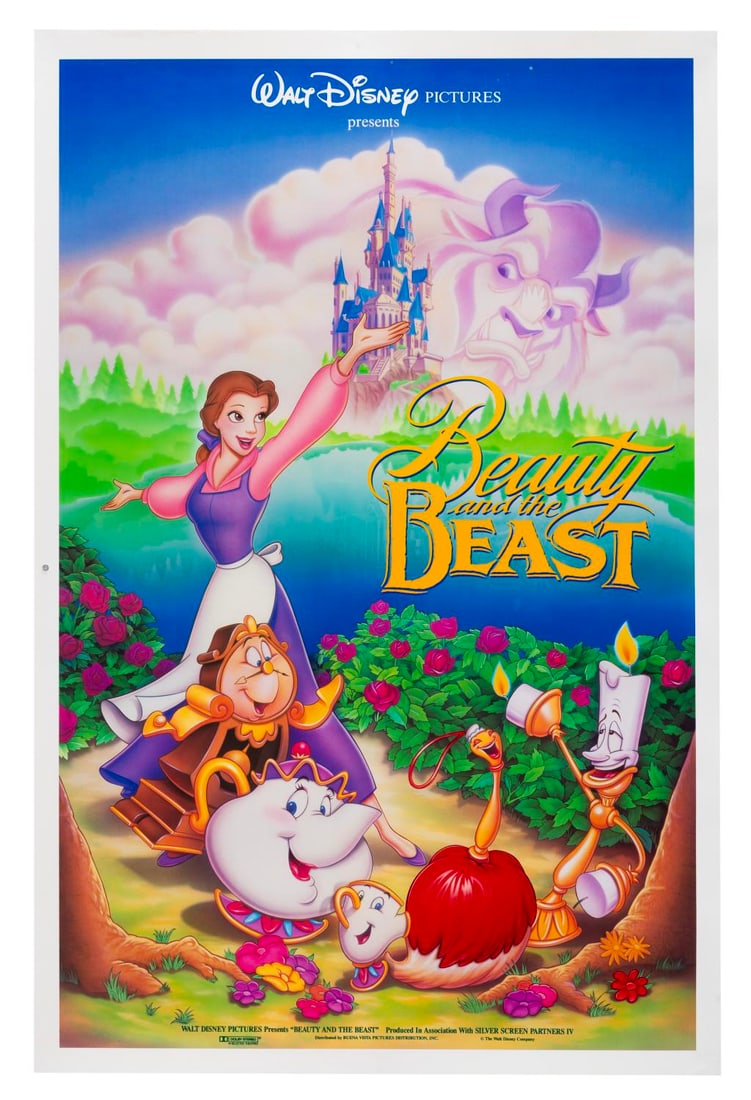 A "Beauty and the Beast" Original Child One-Sheet.: (Disney, 1991) A one-sheet for the original theatrical release of "Beauty and the Beast." Measuring 27" x 41", the poster is in good condition with light creases, scratches, and spots of discoloration