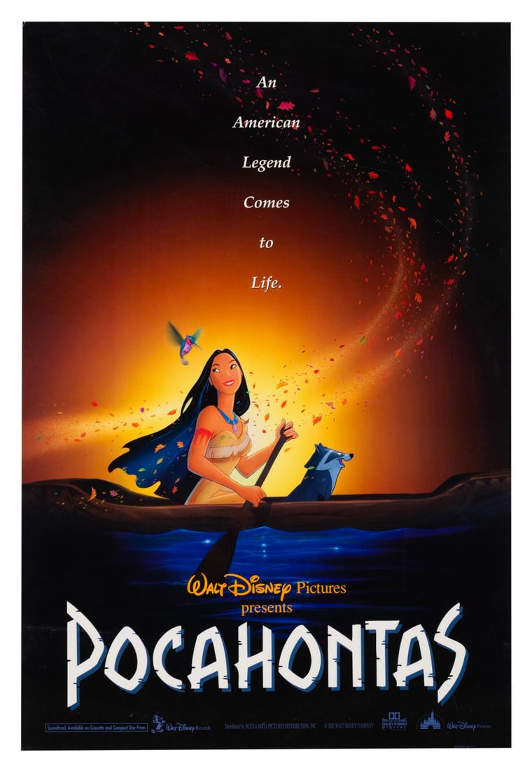 A "Pocahontas" One-Sheet.: (Disney, 1995) A one-sheet for the original theatrical release of "Pocahontas." Measuring 27" x 40", the poster is in very good condition with light creasing, edge wear, and scuffs.