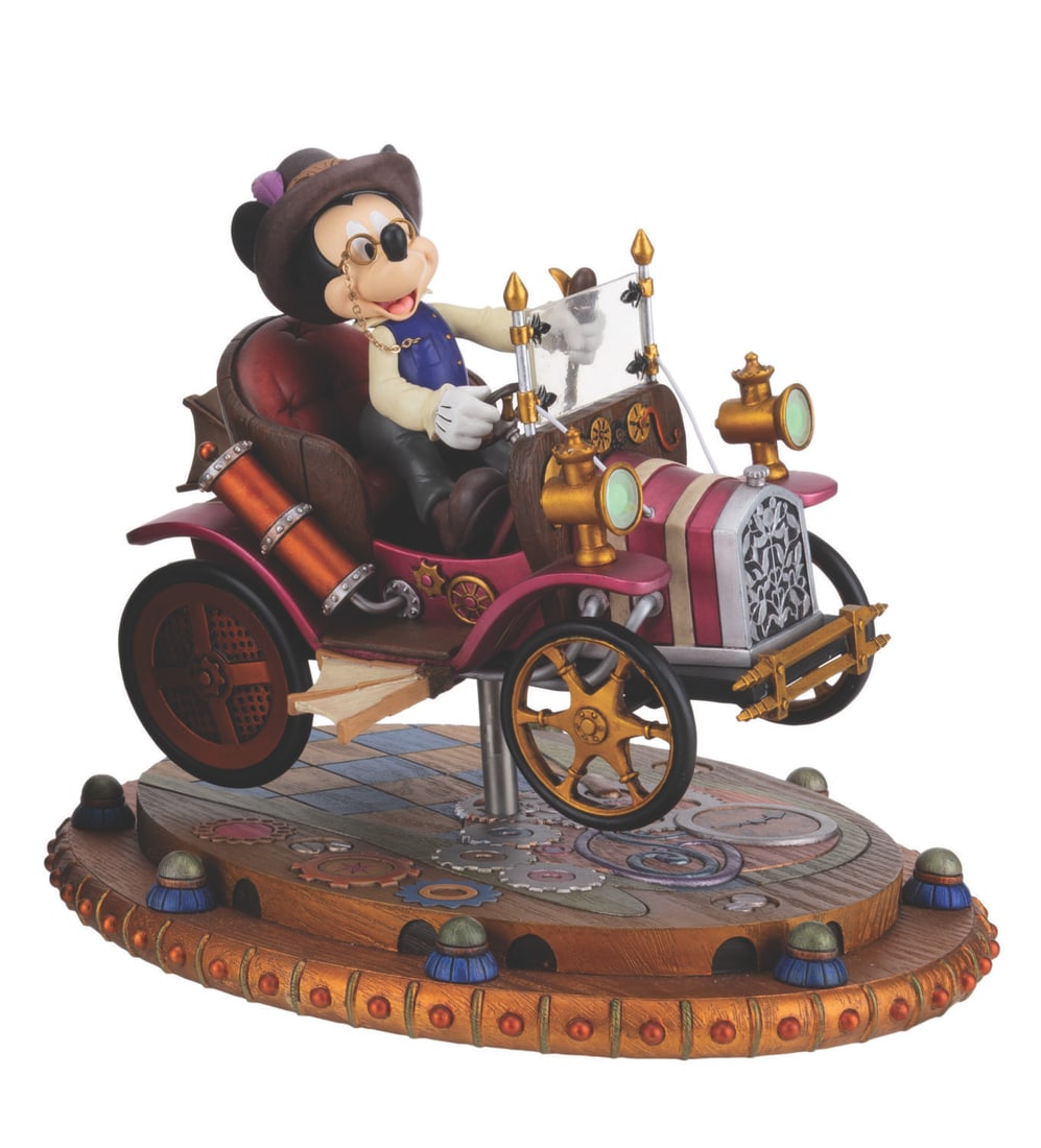A Steampunk Mickey Mouse Figurine.: (Disney, 2000s) A steampunk Mickey Mouse figurine by artist Alex Maher, titled "The Mechanical Kingdom Main Street." The light-up feature worked when tested, requiring three AAA batteries (not include