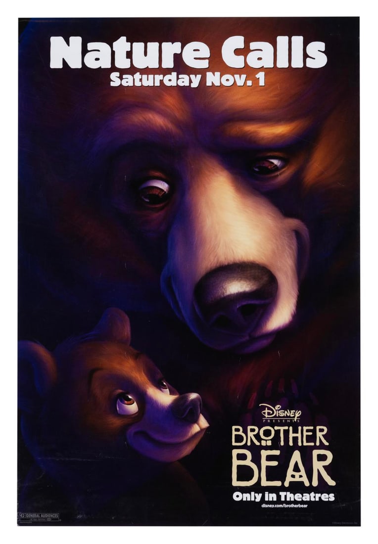 A "Brother Bear" One-Sheet.: (Disney, 2003) A one-sheet for "Brother Bear." Measuring 27" x 40" the poster is in good condition with creasing and edge wear.