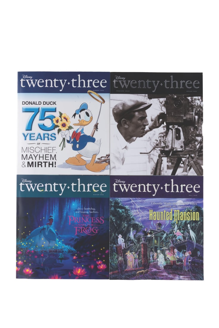 A Collection of Disney Twenty Three Magazines.: (Disney, 2009) A complete collection of the Disney Twenty Three magazines from 2009, including Spring, Summer, Fall, and Winter issues. Measuring 11" x 12.25", the magazines are in very good