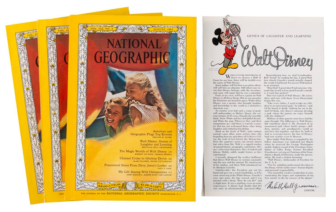 A Trio of August 1963 National Geographic Magazines with Walt Disney Article. (1 of 5)
