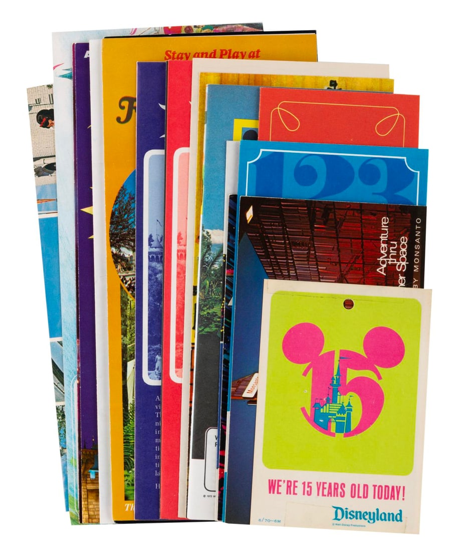 A Collection of 1960s-80s Disneyland/WDW Brochures.: (Disneyland/WDW, 1960s-85) A collection of early ephemera from Disneyland and Walt Disney World. Included from Disneyland are a 1967 Tom Sawyer?s Island map, 1963 Kodak Park guide, two different Adven