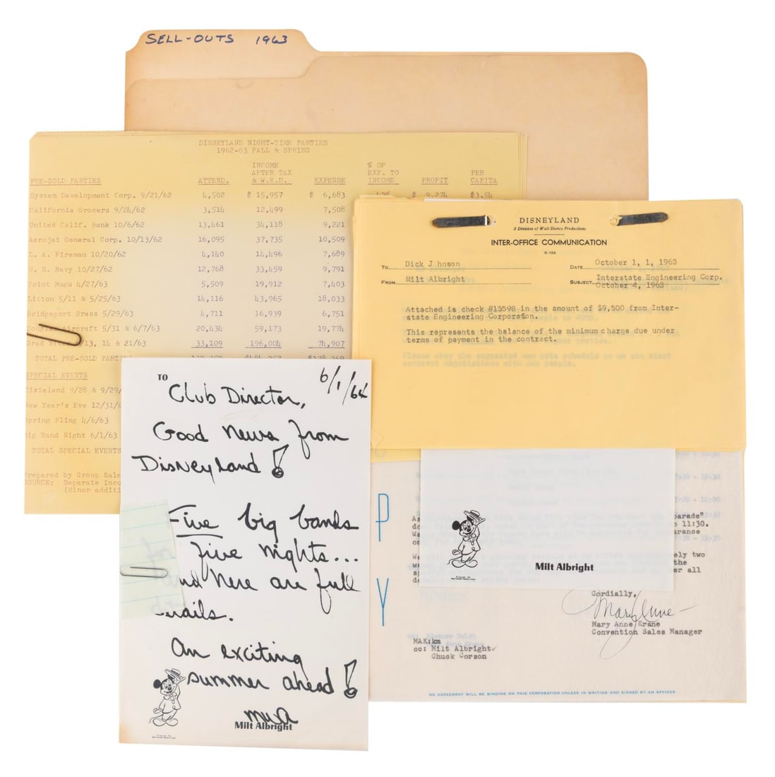 Milt Albright Magic Kingdom Club Event Documents. (1 of 5)