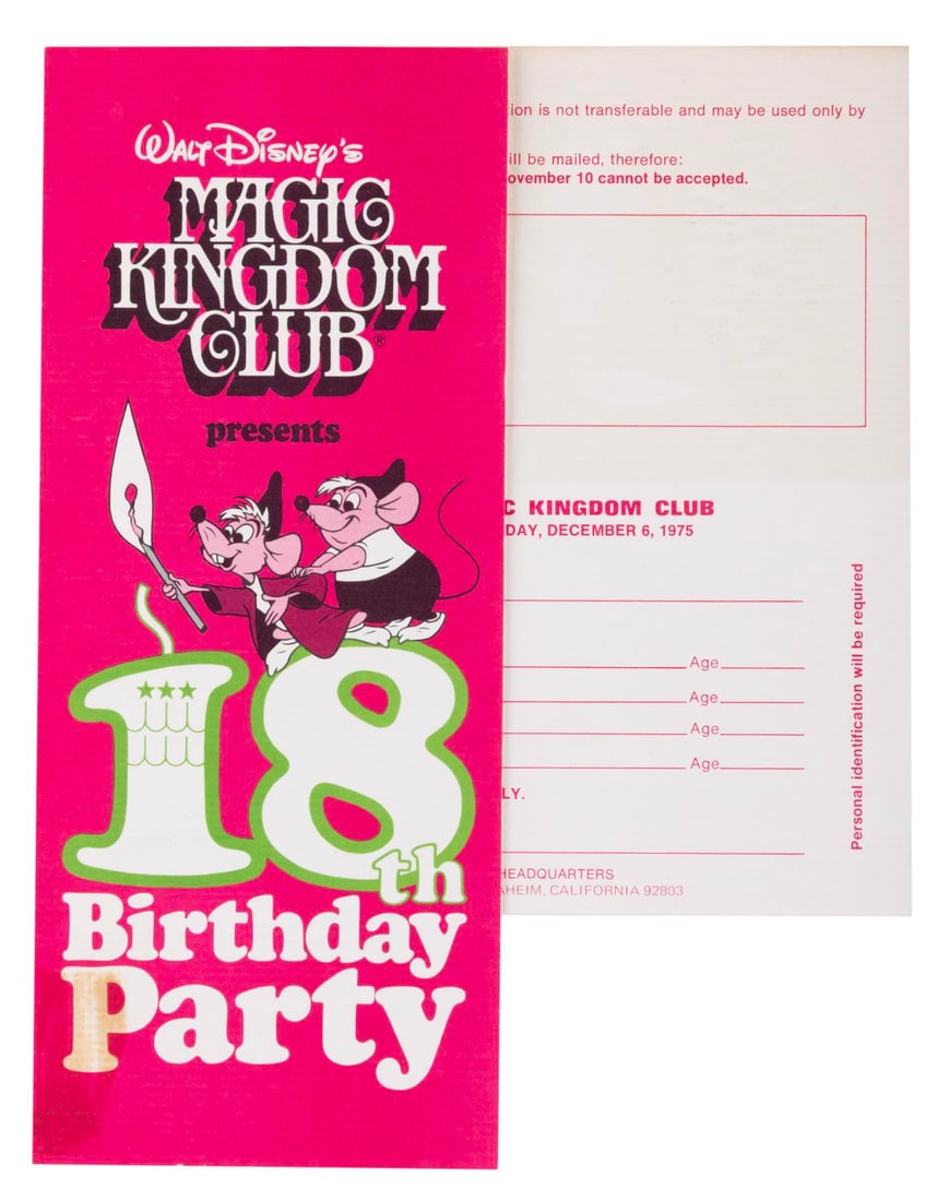 A Magic Kingdom Club 18th Birthday Party Invitation and RSVP Card. (1 of 3)