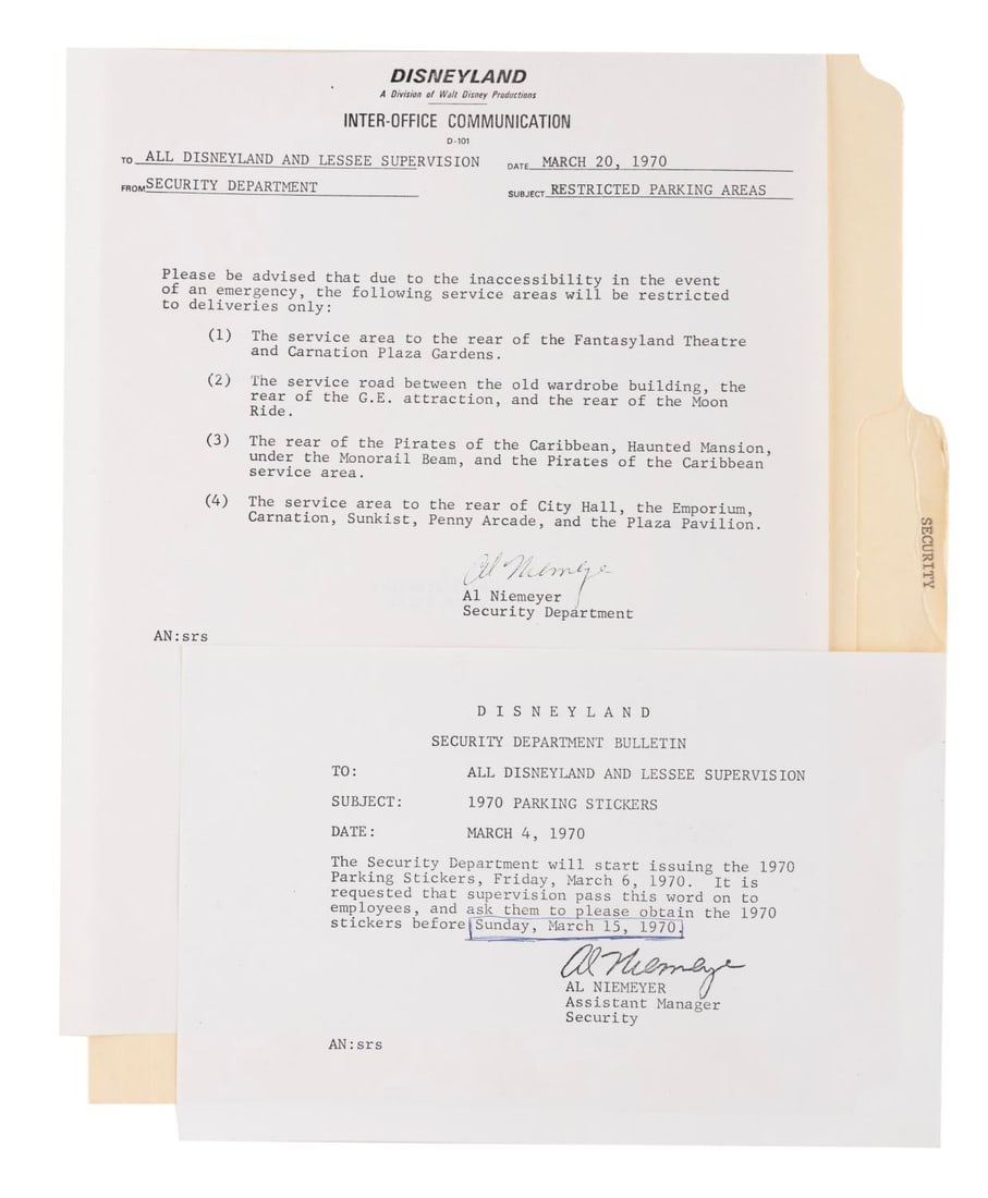 A Pair of Disneyland Security Memos. (1 of 3)