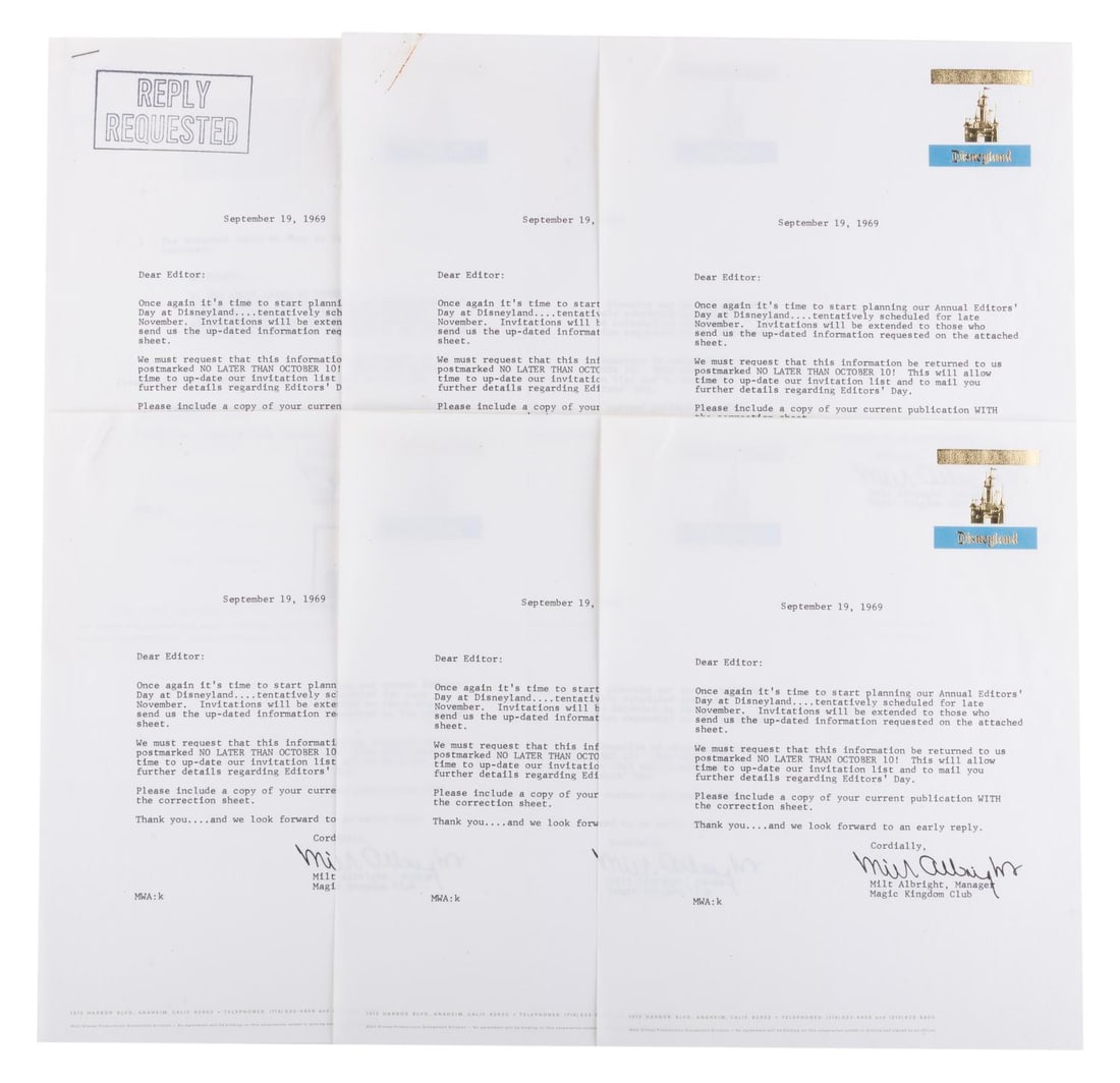 A Disneyland Editor's Day Letter Collection. (1 of 3)