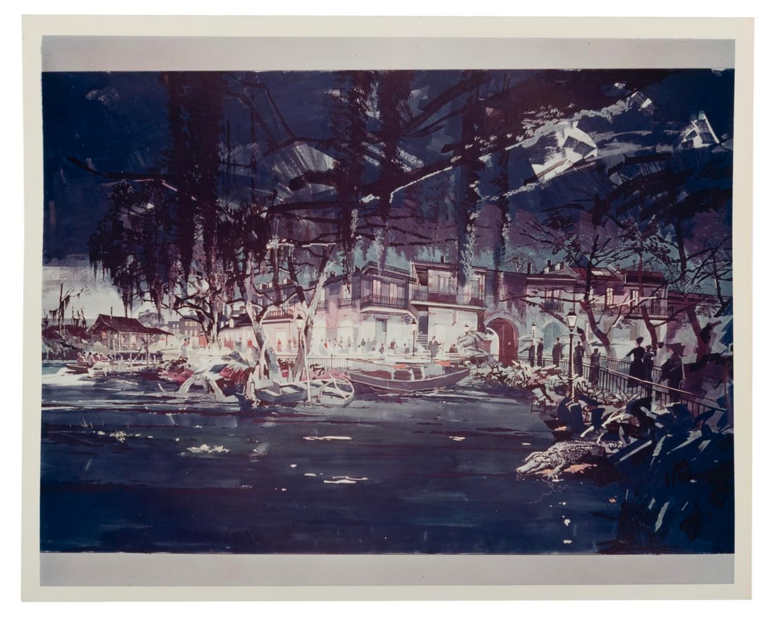 A Blue Bayou Concept Art Photo.: (Disneyland, 1960s-70s) A photo of Herb Ryman's concept art for the Blue Bayou Restaurant in New Orleans Square. Measuring 8" x 10", the photo is in very good condition with light wear.