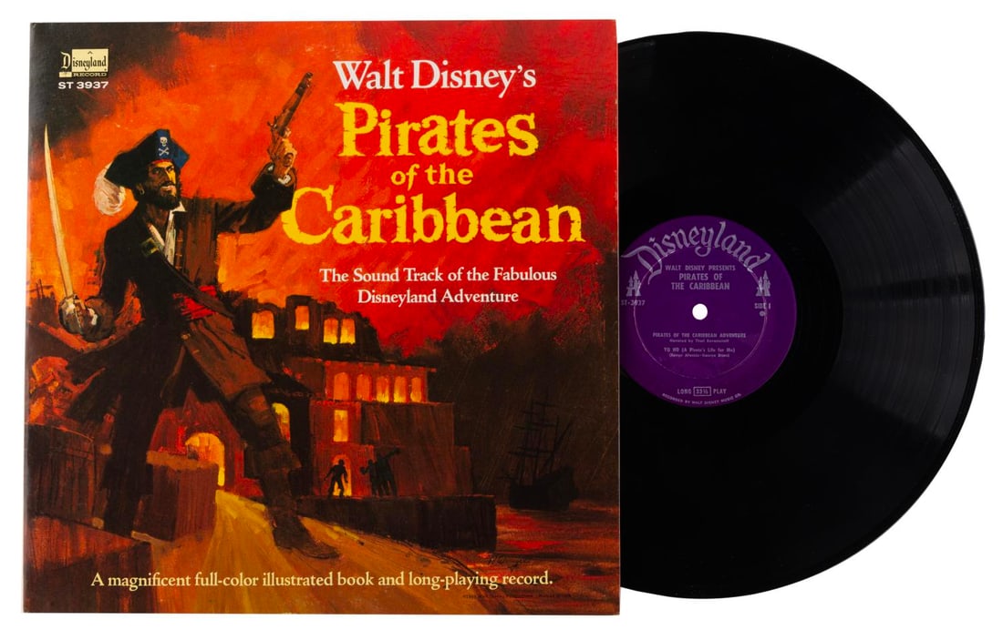 A "Walt Disney's Pirates of the Caribbean" Record.: (Disneyland, 1968) A "Walt Disney's Pirates of the Caribbean: The Soundtrack of the Fabulous Disneyland Adventure" long-playing vinyl record. Side One features the attraction's story narrated by