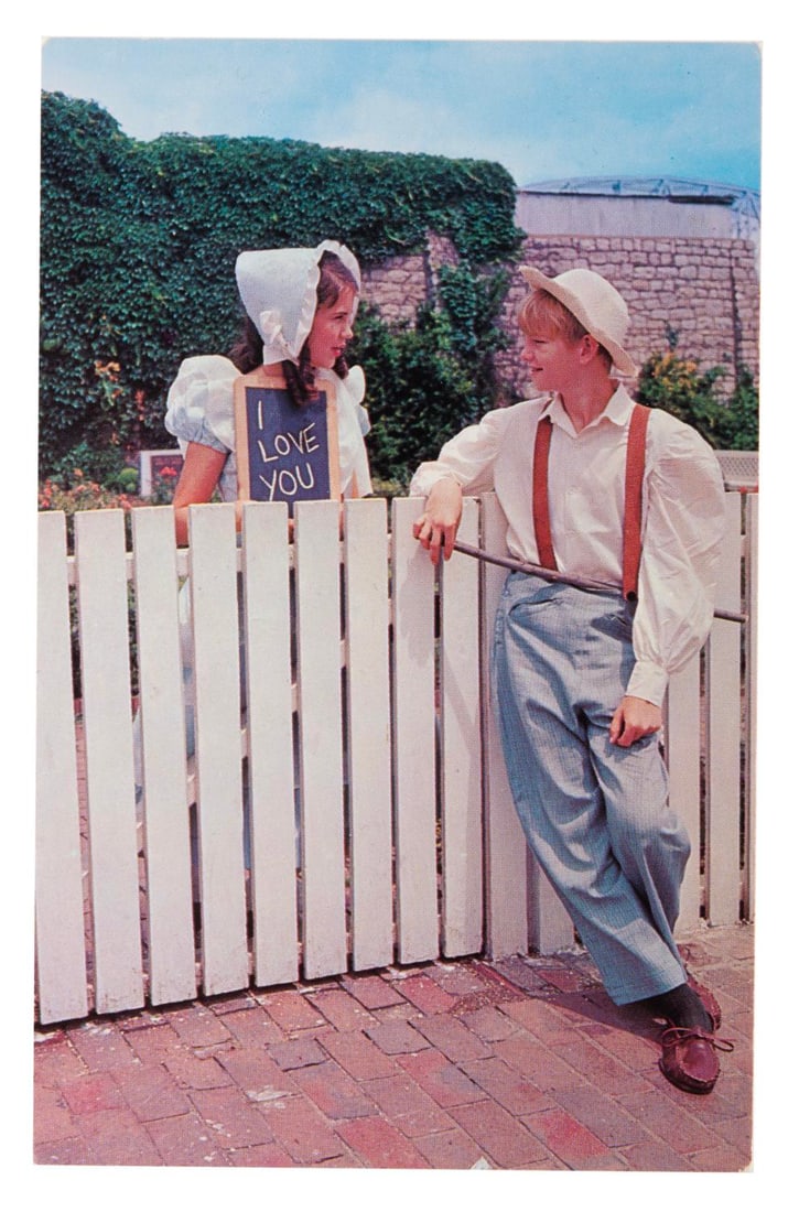 A Rare Disneyland?s Tom Sawyer Postcard.: (Becky Thatcher Bookshop, 1950s) A postcard from Mark Twain?s boyhood home in Hannibal, Missouri. The card shows the winners of the local "Most typical Tom Sawyer and Becky of the year" contest, who d