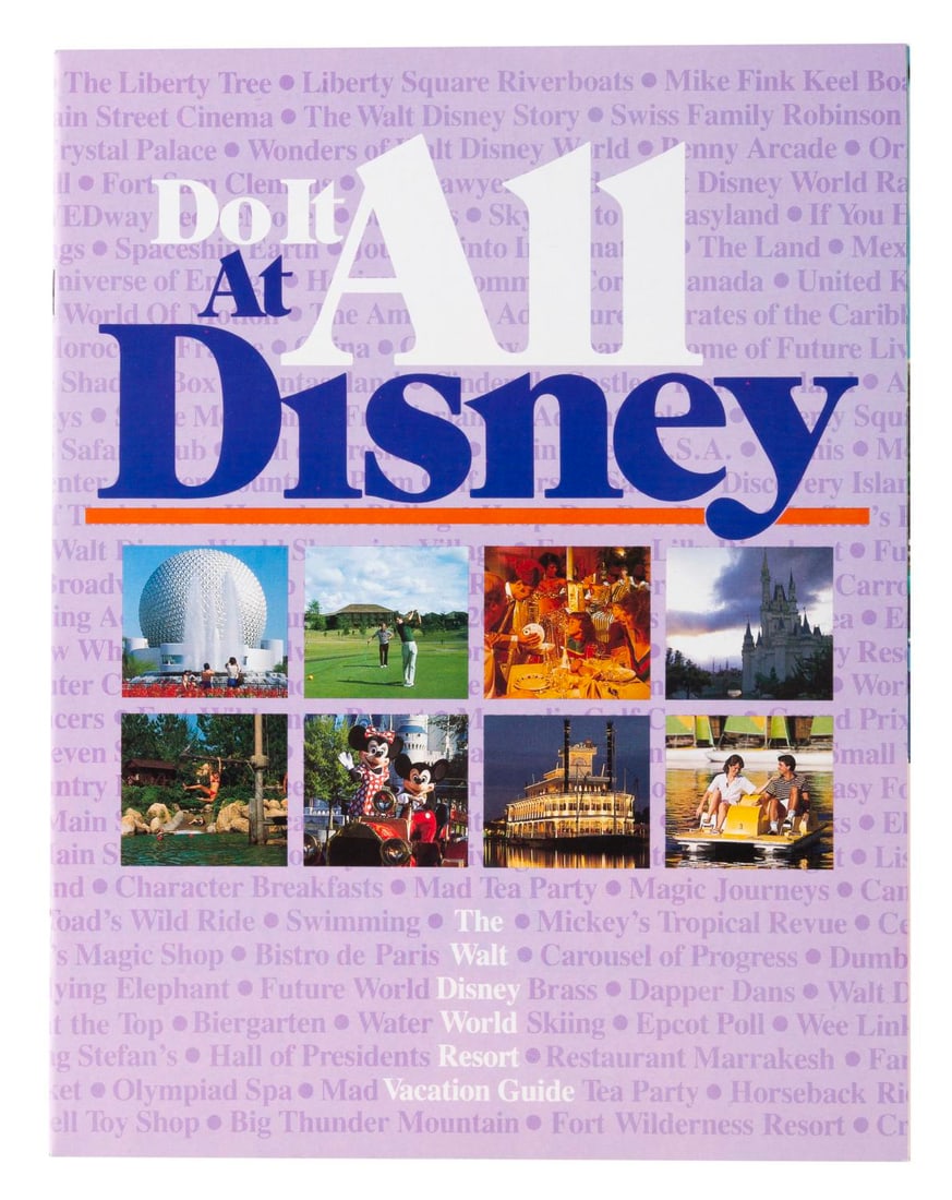 A 1986 Walt Disney World Vacation Guide.: (Walt Disney World, 1986) A Do It All At Disney vacation guide to Walt Disney World, featuring color photos and information on the Parks and hotels. Measuring 8.5" x 11", the guide is in very good con