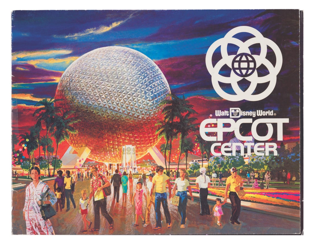 An Epcot Opening Year Souvenir Guidebook.: (EPCOT, 1982) A rare opening year guidebook for EPCOT Center. Primarily showing concept artwork with descriptions of the different areas of the Park, later guides featured photos. Measuring 8.5" x