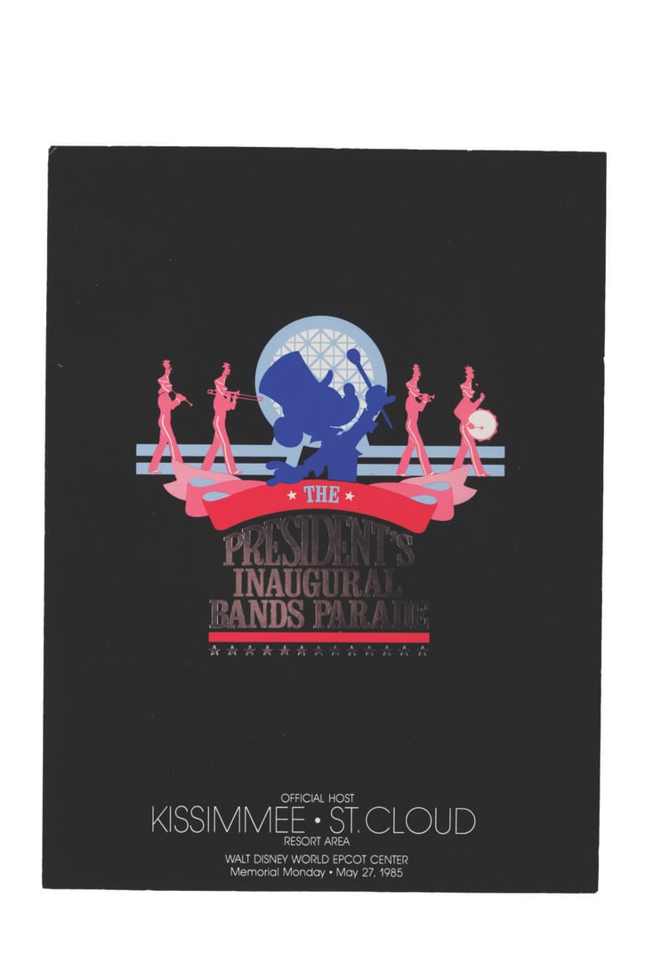An EPCOT Center President's Inaugural Band Parade Program.: (EPCOT, 1985) A program with the parade route and participating bands in The President's Inaugural Bands Parade, held May 27, 1985 at EPCOT Center in Walt Disney World. Measuring 6" x 8", the program