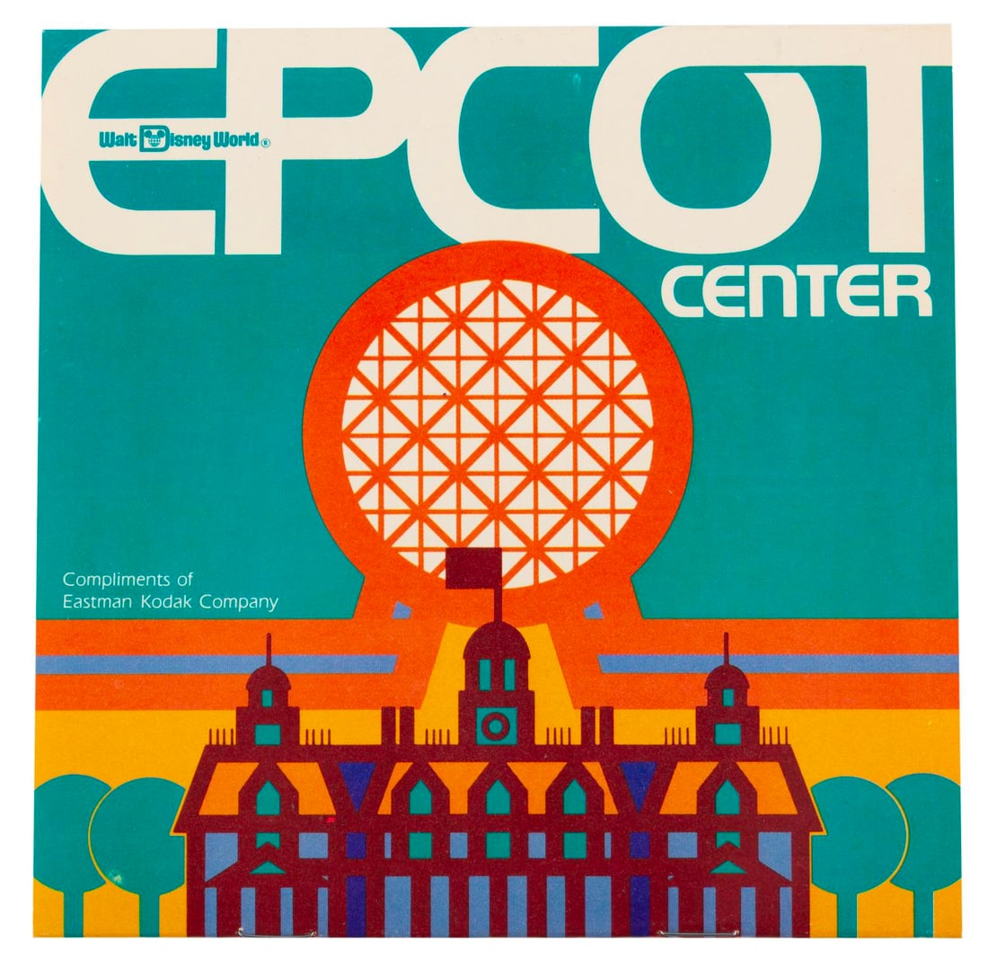 An EPCOT Center Dial Guide by Kodak.: (EPCOT, 1982) A unique fold-out dial map created by Kodak for the opening of EPCOT Center. Inside is a turnable dial that provides information on each pavilion and its location. Measuring 6" x 6",