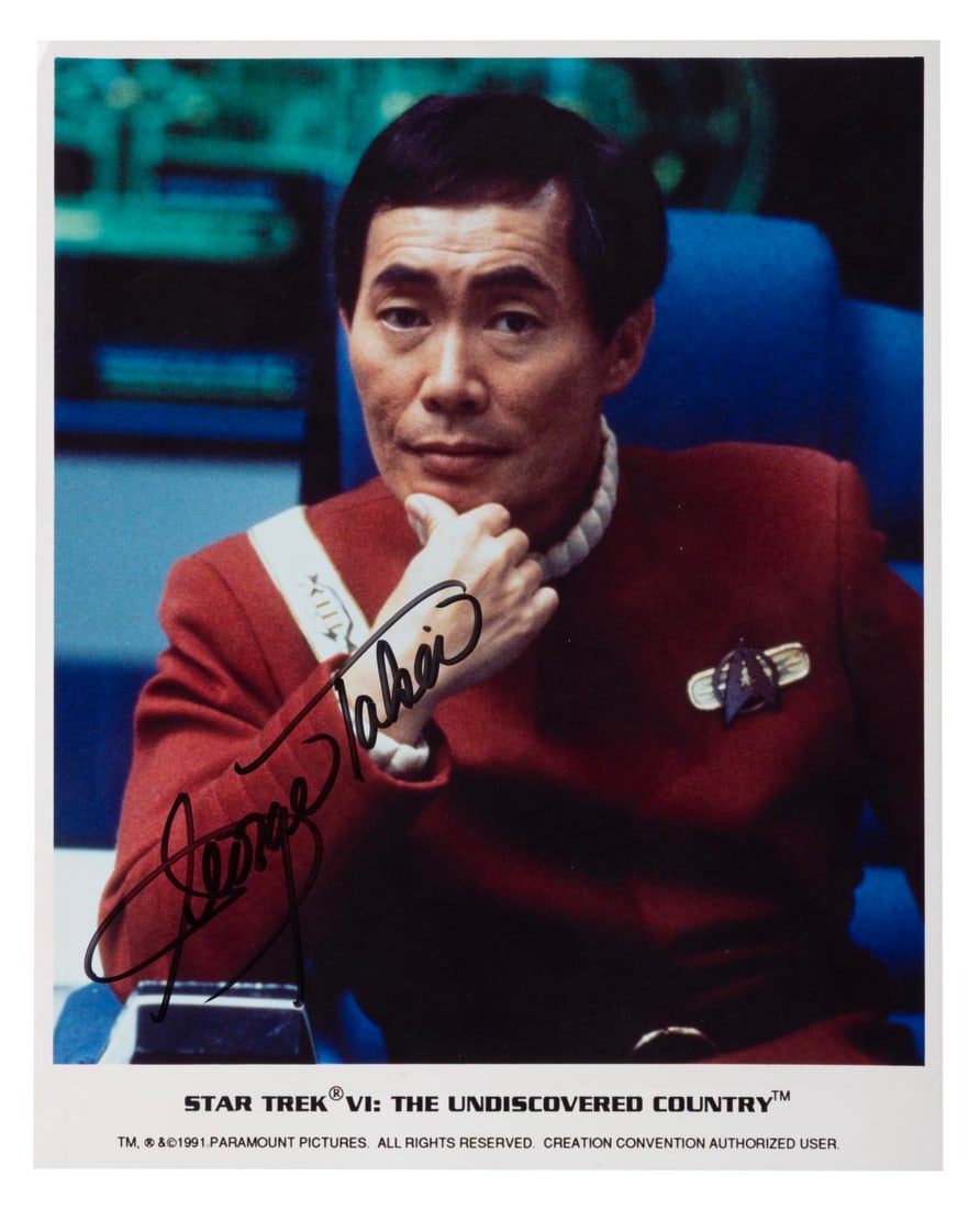 A George Takei Signed "Star Trek VI" Photograph.: (Paramount, 1991) An autographed photo of George Takei as Captain Sulu in "Star Trek VI: The Undiscovered Country." Measuring 8" x 10", the signed photo is in fine condition.