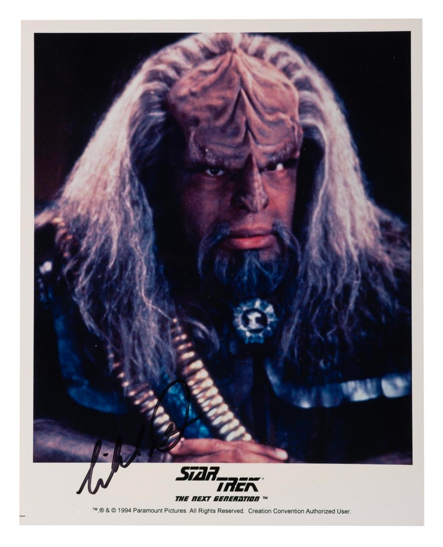 A Signed Worf "Star Trek: The Next Generation" Photograph.: (Paramount, 1990s) A signed photograph of Michael Dorn as Worf in "Star Trek: The Next Generation." The photo depicts the Klingon as Governor Worf, as he appears in the series finale "All Good Things.