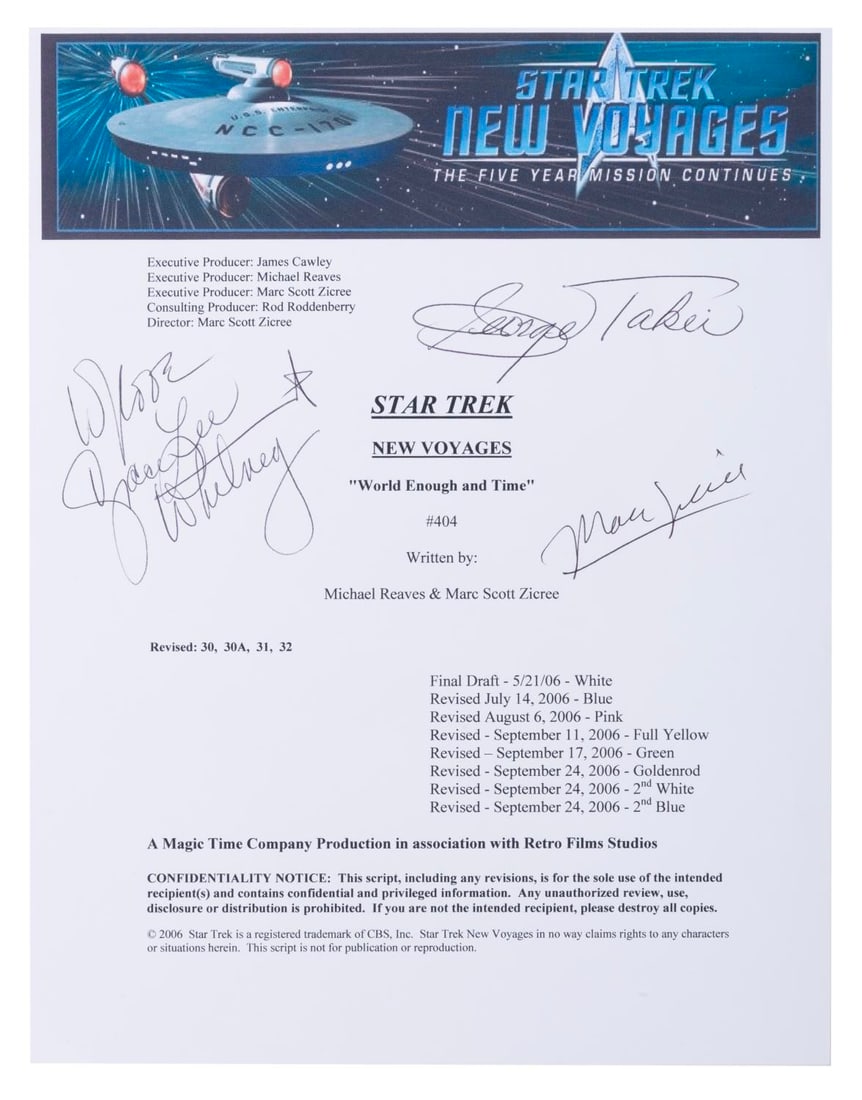 A Multi-Signed "Star Trek: New Voyages" Script Cover. (1 of 1)