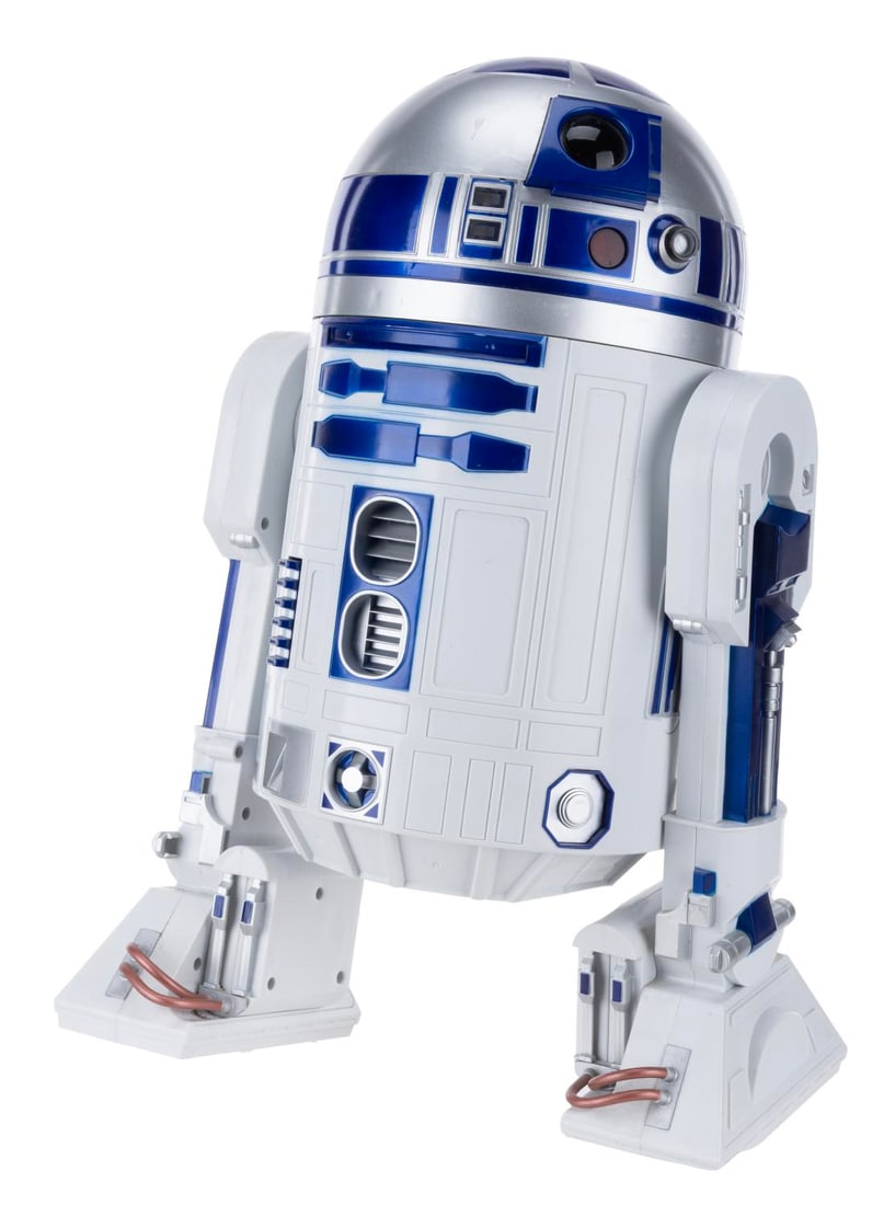A Large Jakks Pacific R2-D2 Action Figure.: (Jakks Pacific/Lucasfilm, 2015) An oversized R2-D2 action figure with multiple points of articulation, including a rotating head and adjustable legs. Measuring 17.5" tall, R2 is in good condition with