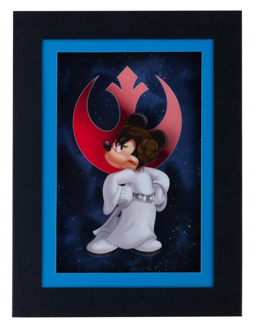 A Minnie Mouse As Princess Leia Laser Cel.: (Disney, 2000s) A limited edition Laser Cel of Minnie Mouse as Princess Leia. Measuring 6" x 8" overall, the piece is in fine condition sealed in the original sleeve.