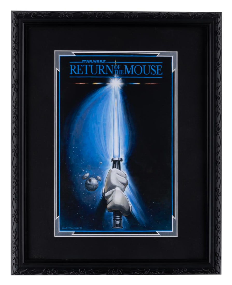 A Star Wars: Return of the Mouse Framed Print.: (Walt Disney World, 2011) A Star Wars: Return of the Mouse print by artist Greg McCullough, parodying the "Star Wars: Return of the Jedi" poster. This print was only available during the 2011 Star War