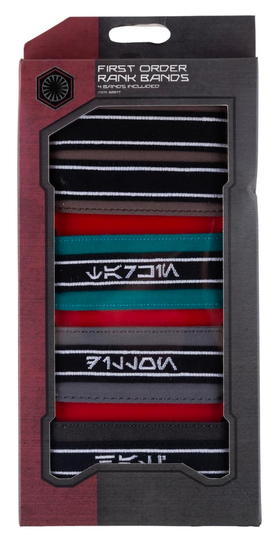 A Star Wars First Order Uniform Rank Bands Set.: (Disney Parks, 2010s) A set of four rank bands for First Order uniforms from the most recent Star Wars film. Included are bands for Squad Leader, Captain, Major, and General. The set is in fine condit