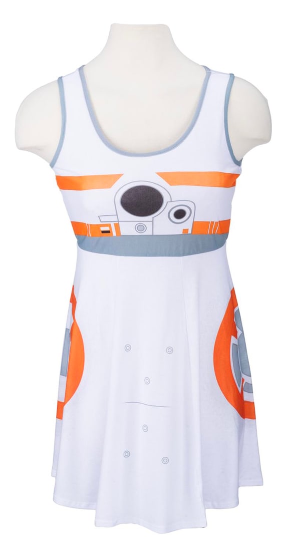 A Star Wars BB-8 Dress by Her Universe.: (Her Universe, 2016) A BB-8 dress by Her Universe, inspired by the lovable droid from "Star Wars: The Force Awakens." Labeled a size XXL, the polyester and spandex dress is in very good condition