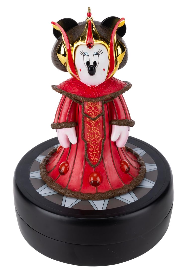 A Minnie Mouse as Queen Amidala Star Wars Medium Fig.: (Walt Disney World, 2013) A Medium Fig of Minnie Mouse dressed as Queen Amidala from "Star Wars: Episode I - The Phantom Menace," designed by Disney artist Costa Alavezos. The figurine, released in a 