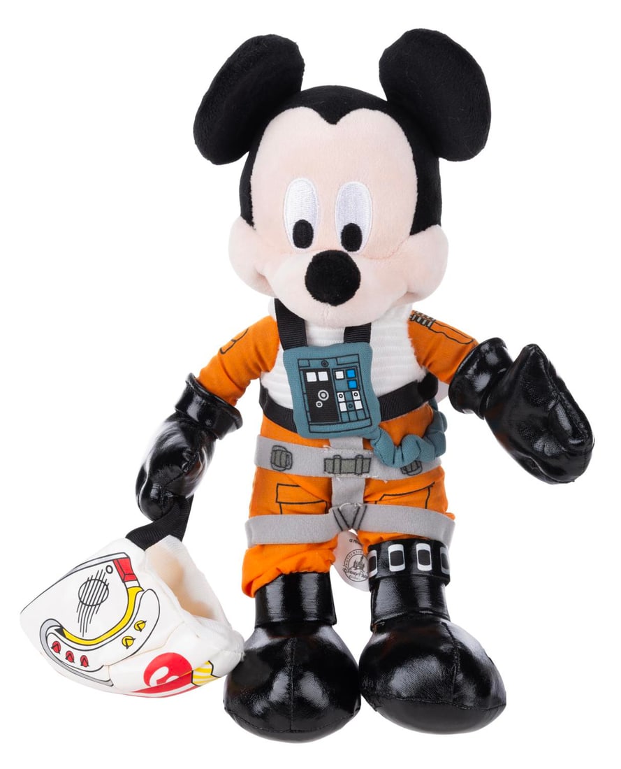 A Mickey Mouse Star Wars Rebel Alliance Pilot Plush.: (Disney Parks, 2014) A plush of Mickey Mouse dressed as a Rebel Alliance pilot from Star Wars. Measuring 11" tall, the plush is in fine condition with its original tag.