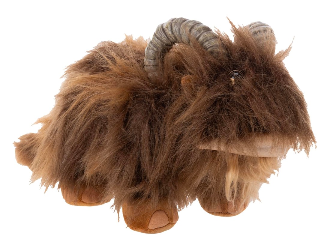 A Galaxy Edge Roaring Bantha Plush.: (Disney Parks, 2019) A plush bantha sold at Galaxy's Edge. With three "AAA" batteries (not included) the toy has a roaring feature that worked when tested. Measuring 16" x 6" x 8" tall, the plush is i