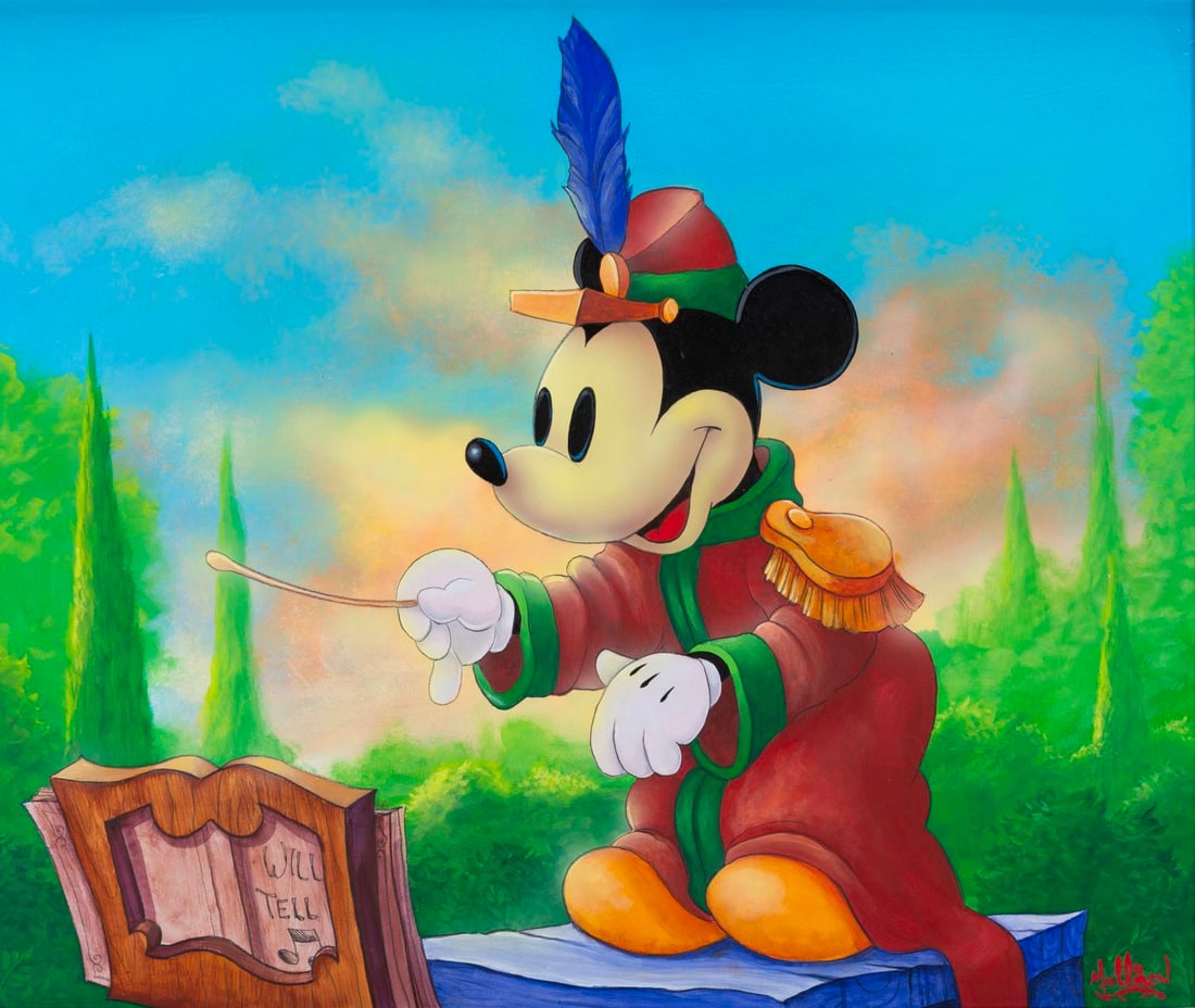An Original "The Band Concert" Painting by James C Mulligan.: (Disney, 2000s) An original painting of Mickey Mouse in "The Band Concert" by Disney artist James C Mulligan. With a visible image size of 19.75" x 23.75" in a 25.25" x 29.25" frame, the signed hand-p