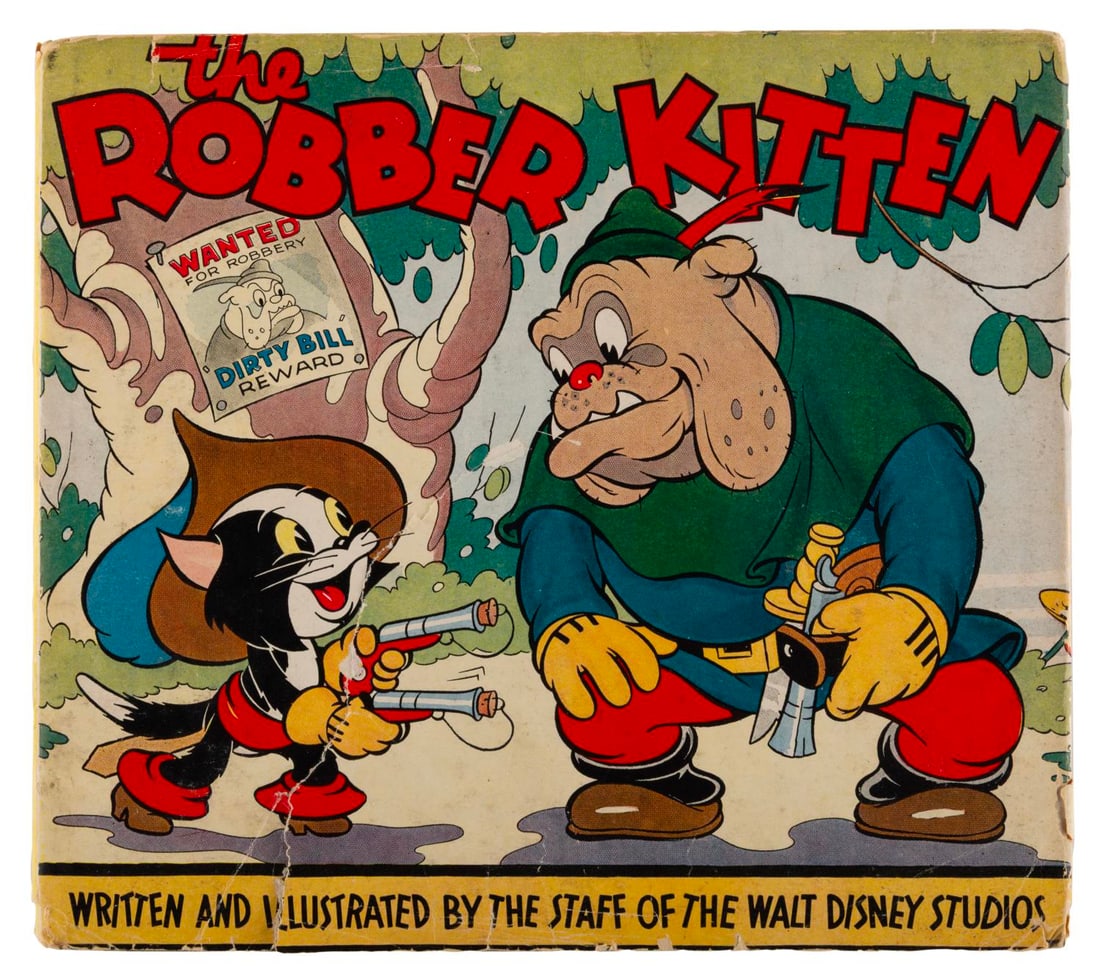 A "The Robber Kitten" Silly Symphony Book.: (Whitman, 1935) An illustrated storybook based on the Silly Symphony cartoon "The Robber Kitten" with several color plates. Measuring 8.75" x 9.75", the book is in very good condition with handling we
