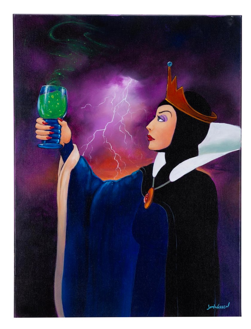 An Evil Queen Original Painting by Jim Warren.: (Disney, 2000s) An original painting by artist Jim Warren of the Evil Queen from "Snow White and the Seven Dwarfs." Measuring 18" x 24", the painting on canvas is in very good condition with wear, spo