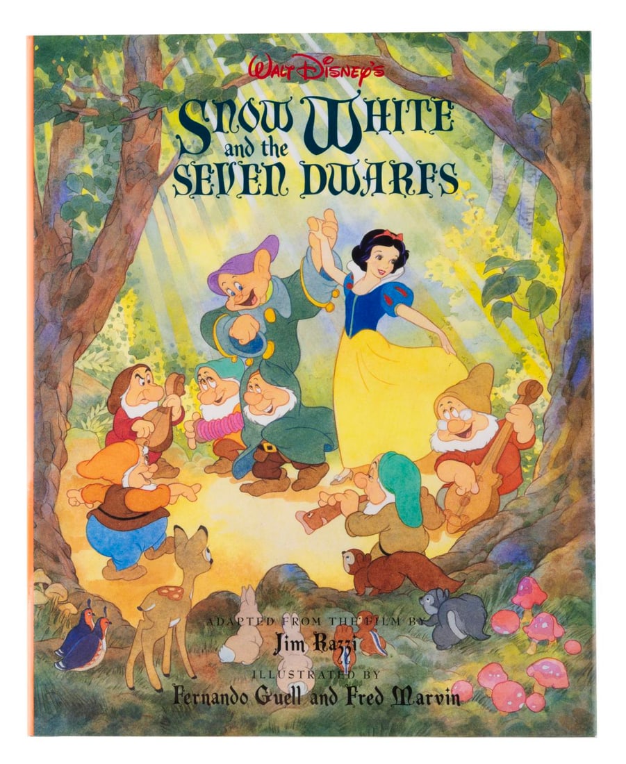 A "Snow White and the Seven Dwarfs" Storybook.: (Disney Press, 1993) A hardcover storybook of "Snow White and the Seven Dwarfs," with a full page color illustration on every spread. Measuring 8.25" x 10.25", the book with dust jacket is in very goo