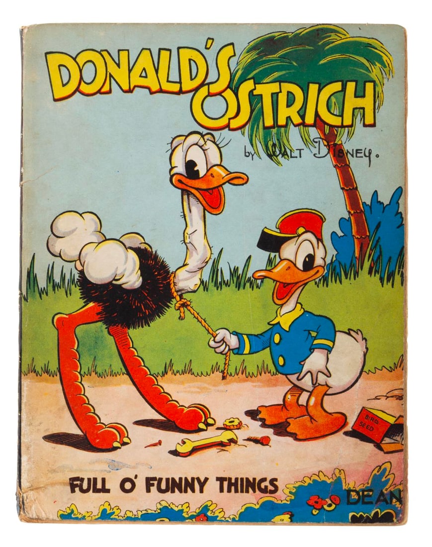 A British Donald's Ostrich Storybook.: (Dean & Son, 1938) A Donald's Ostrich storybook, published by Dean & Son of London. The book expands the cartoon short "Donald's Ostrich" into 64 illustrated pages packed with unusual British