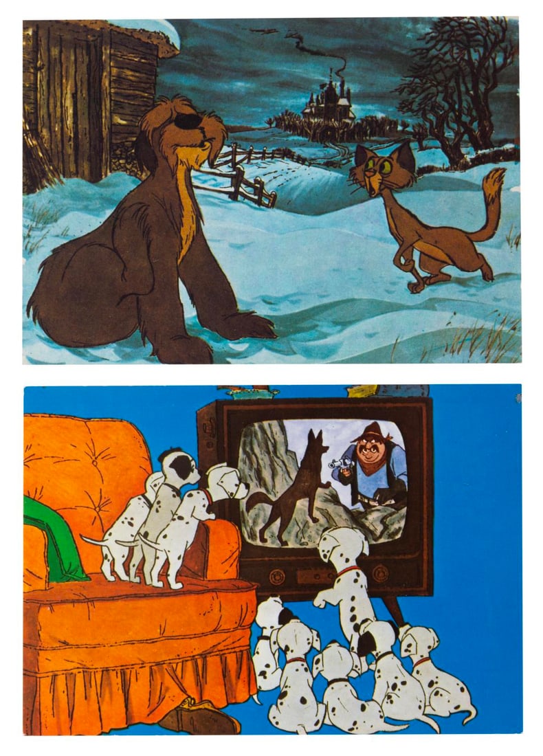 A Pair of "One Hundred and One Dalmatians" Postcards.: (Grafiche Biondetti, 1960s-80s) Two "One Hundred and One Dalmatians" postcards printed in Italy. The postcards are in very good condition with very light edge wear.