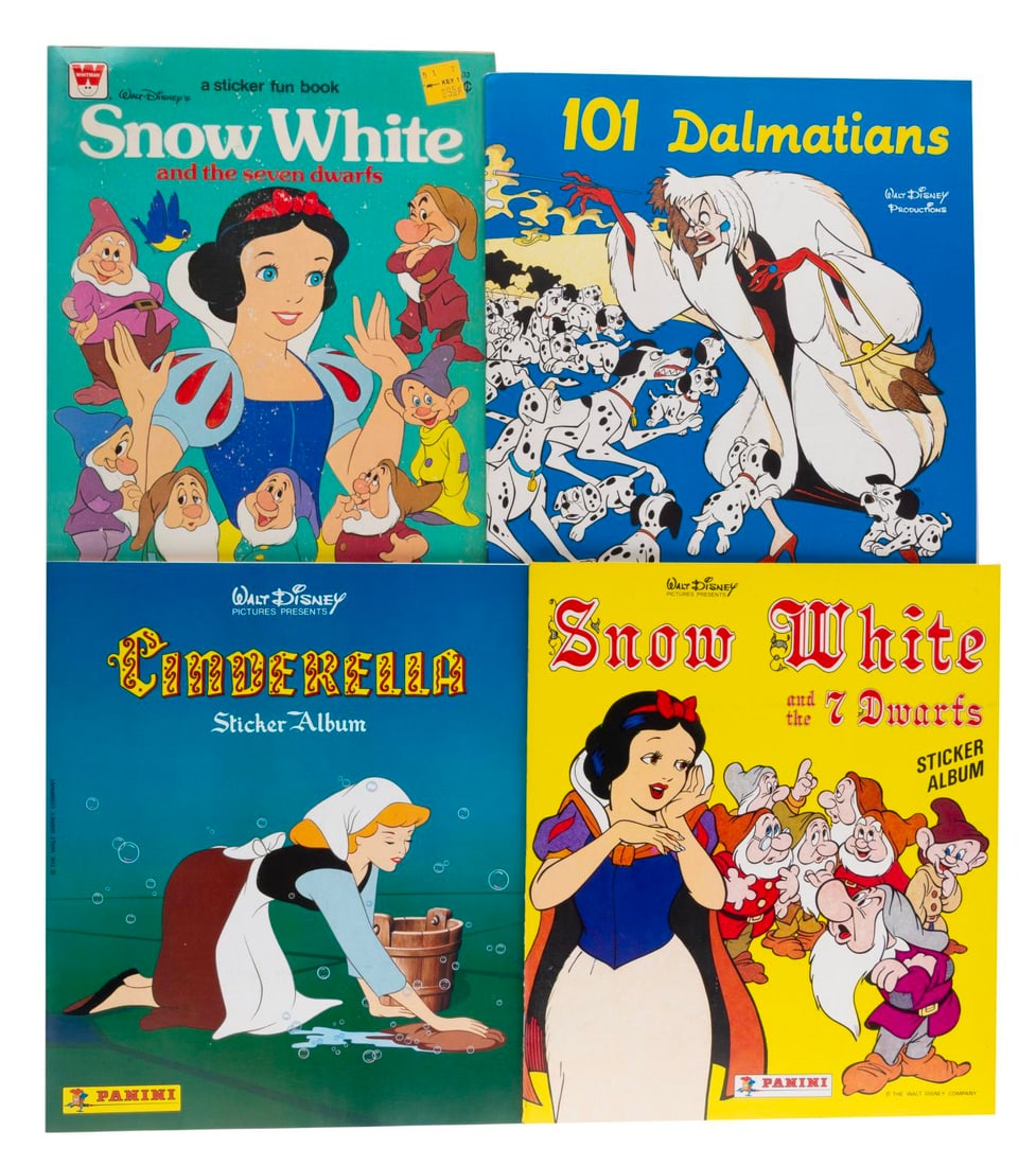 A Trio of Completed Disney Panini Albums.: (Panini/Whitman, 1960s-80s) A collection of three complete Disney Panini albums, each carefully filled with the 225 stickers required to complete the book. Included are "Snow White and the Seven