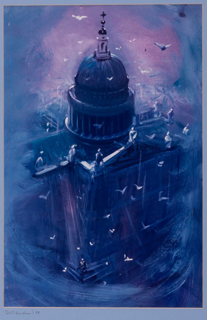 A Peter Ellenshaw Signed "Mary Poppins" Print.: (Disney, 1994) A print of Peter Ellenshaw's depiction of St. Paul's Cathedral from "Mary Poppins." Ellenshaw signed and dated the piece at the bottom left corner of the matte. With a visible image siz