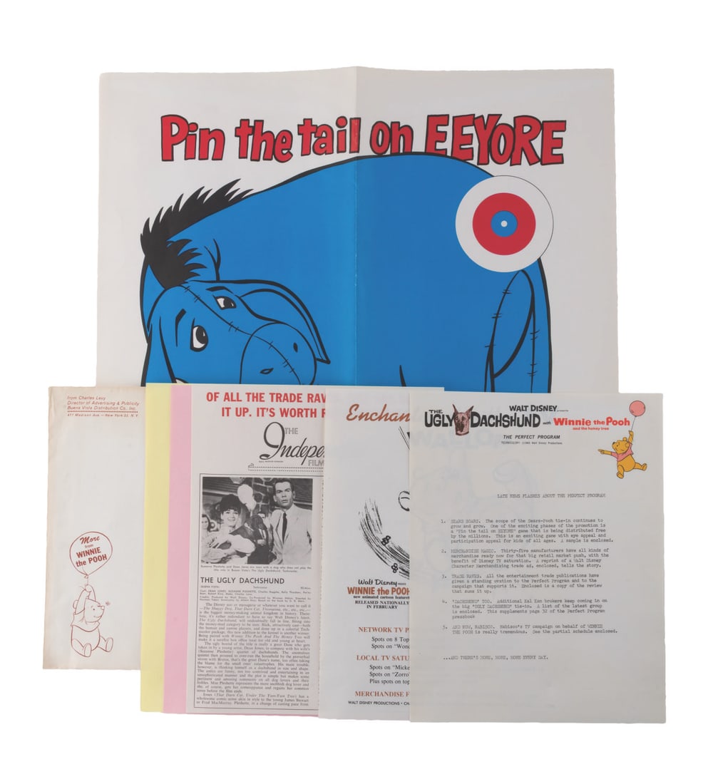 A Promotional Packet for "Winnie the Pooh and the Honey Tree" and "The Ugly Dachshund.": (Disney, 1966) A promotional mailer outlining engagement for promotional campaign for "The Ugly Dachsund" and "Winnie the Pooh and the Honey Tree." Both released in 1966, the packet outlines a Kal Kan