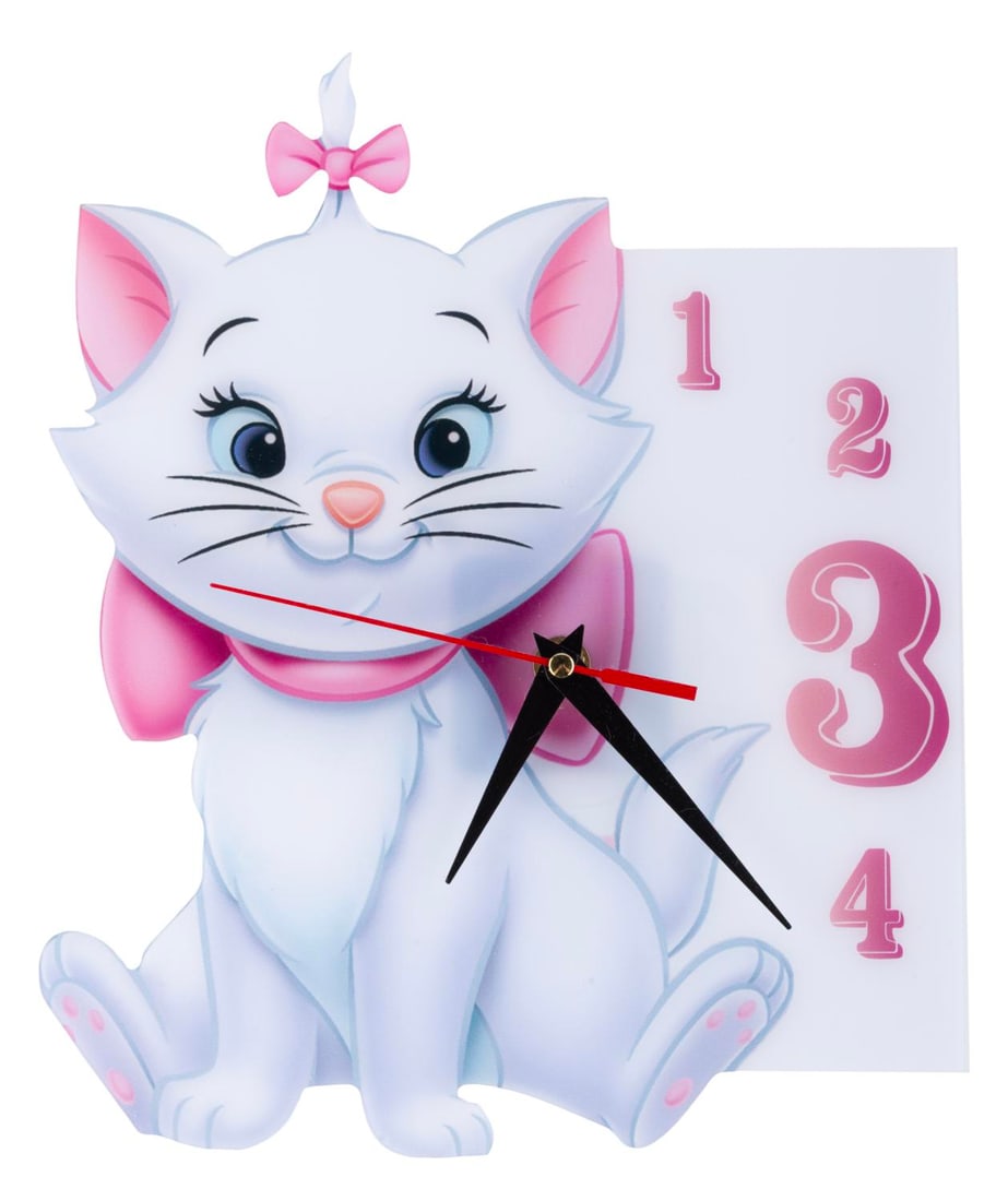 A "The Aristocats" Marie Wall Clock.: (Disney, 1990s-2000s) A wall clock of Marie from Disney's "The Aristocats." The clock worked when tested, requiring 1 AA battery (not included). Measuring 9" x 10.75", the wall clock is in very good c