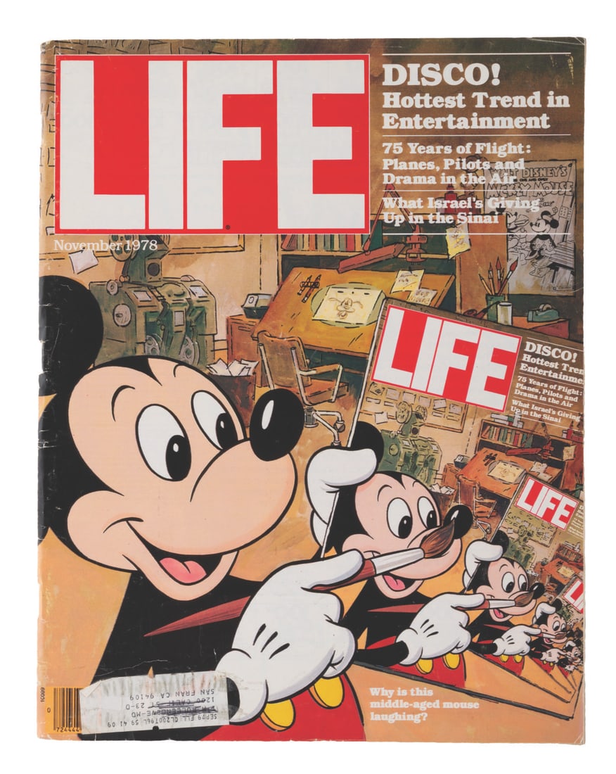 A Mickey's 50th Birthday "LIFE" Magazine.: (LIFE, 1978) A November 1978 issue of LIFE magazine featuring a cover story on Mickey Mouse's 50th birthday. Measuring 10" x 13", the magazine is in good condition with typical handling wear,