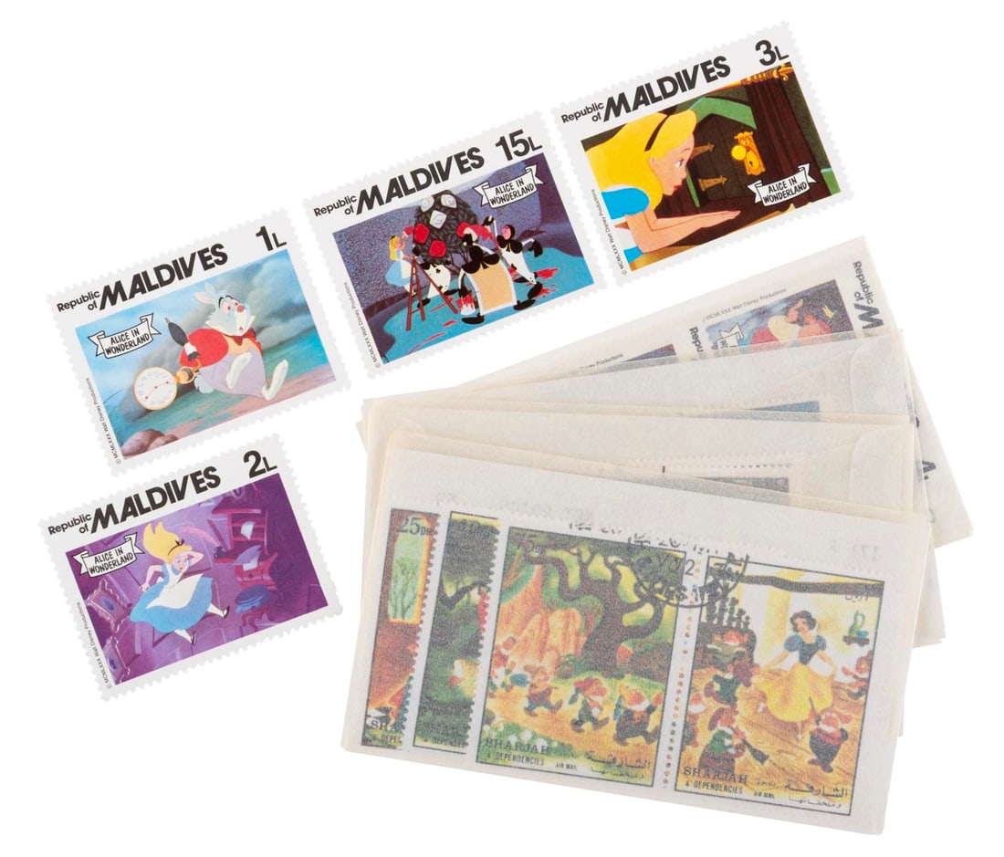 A Set of 29 Disney Character Postage Stamps.: (Disney, 1980s) A collection of 29 Disney postage stamps issued arround the world. The stamps are overall in fine condition, with only the six issued in Sharjah (United Arab Emirates) cancelled.