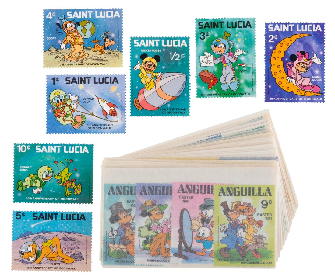 A Large Collection of Disney Postage Stamps.: (Disney, 1980s) A collection of 85 Disney postage stamps issued arround the world. The stamps are overall in fine condition, with only the 14 issued in Sharjah (United Arab Emirates) cancelled. The
