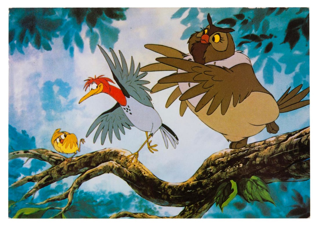 A "The Fox and the Hound" Postcard.: (Grafiche Biondetti, 1980) A rare postcard of "The Fox and the Hound" supporting characters Big Mama, Dinky, and Boomer. The postcard is in very good condition with light edge wear.