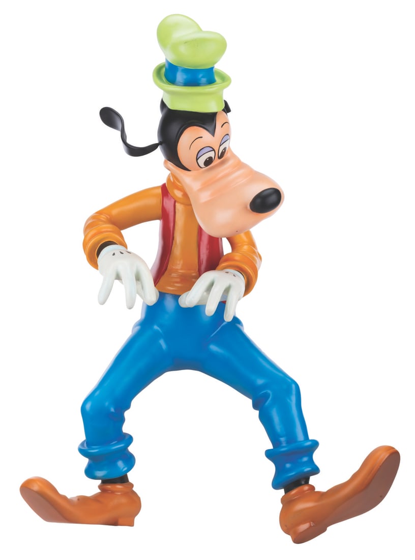 A Goofy Disney Store Display Figure.: (Disney Store, 1990s-2000s) A Disney Store display figure of Goofy in a sitting position. Measuring 23" x 26" x 36" tall, the figure is in very good condition with one spot of paint loss on the knee a