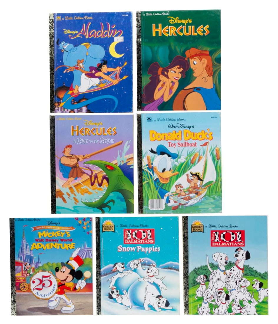 A Collection of Disney Little Golden Books.: (Golden Books, 1990s) Seven Disney Little Golden Boooks from the 1990s, including the then recent titles of "Hercules" and "Aladdin." The books are in good to very good condition, with scuffs and