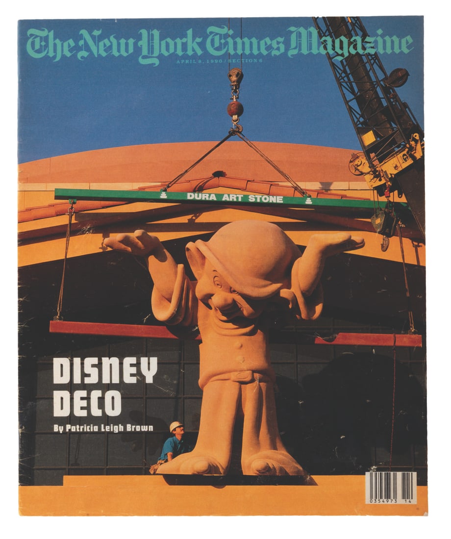 A "Disney Deco" New York Times Magazine.: (The New York Times, 1990) An April 8, 1990 issue of The New York Times Magazine, with two articles on Disney architecture. Measuring 10.25" x 12.5", the magazine is in good condition with typical