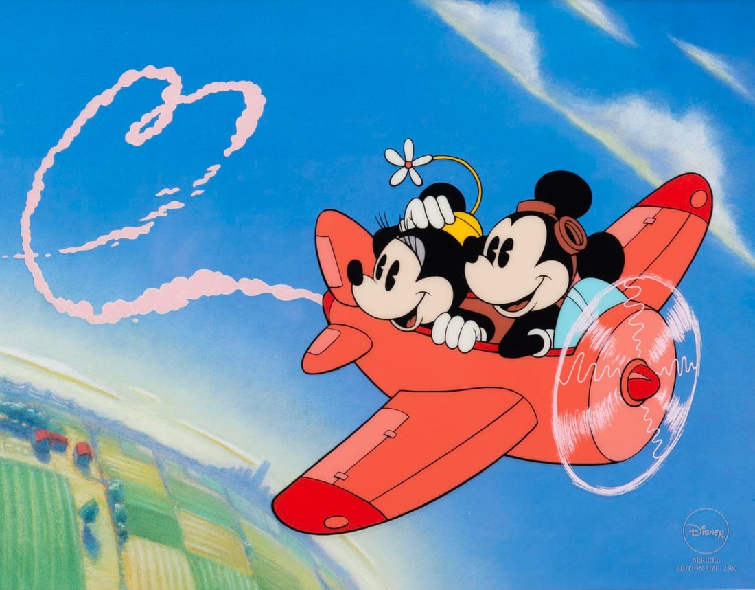 A Wayne Allwine & Russi Taylor Signed "Love Is In The Air" Limited Edition Sericel.: (Disney, 1999) A limited edition sericel titled "Love Is In The Air" featuring Mickey and Minnie Mouse. The sericel was released in 1999 in an edition of 2500 pieces and comes with a custom matte sign