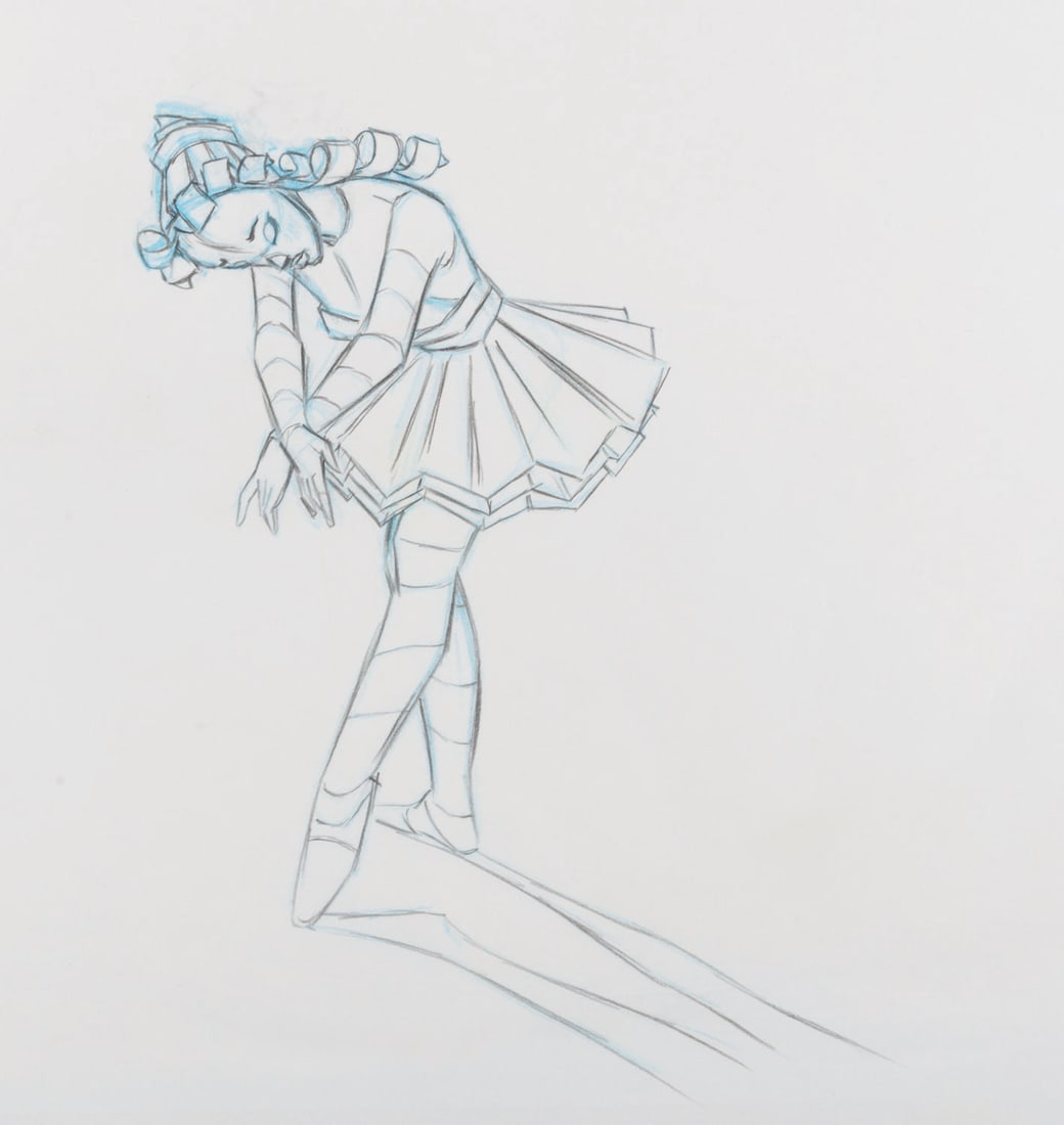 A "Fantasia 2000" Original Production Drawing.: (Disney, 1999) A rare original production drawing of the music box ballerina from the Piano Concerto No. 2 Steadfast Tin Soldier segment of "Fantasia 2000." With an image size of 6" x 8" on 12.25" x 1